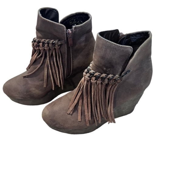 Sbicca Vintage Collection Suede Fringed Platform Wedge Booties Boots - Picture 12 of 12